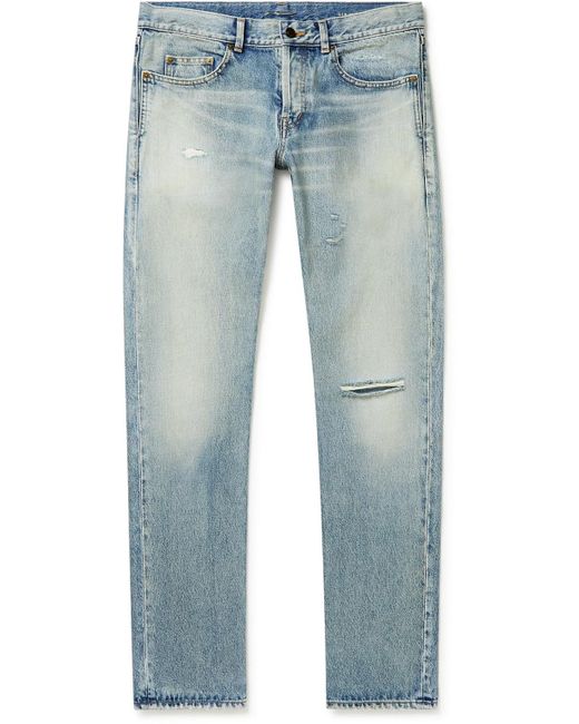 Saint Laurent Blue Slim-fit Distressed Jeans for men