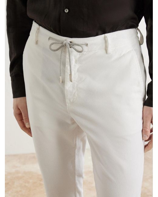 Eleventy White Straight-Leg Cotton-Blend Corduroy Drawstring Trousers for men