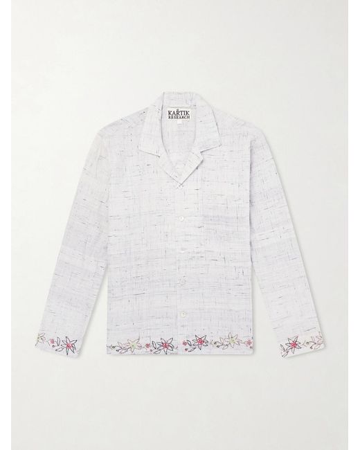 Kartik Research White Camp-Collar Bead-Embellished Embroidered Cotton-Voile Shirt for men