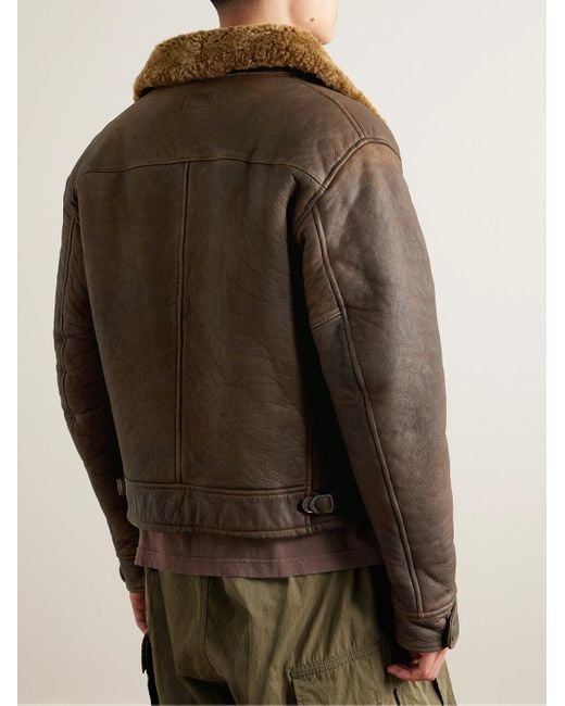RRL Brown Peyton Shearling-trimmed Leather Jacket for men