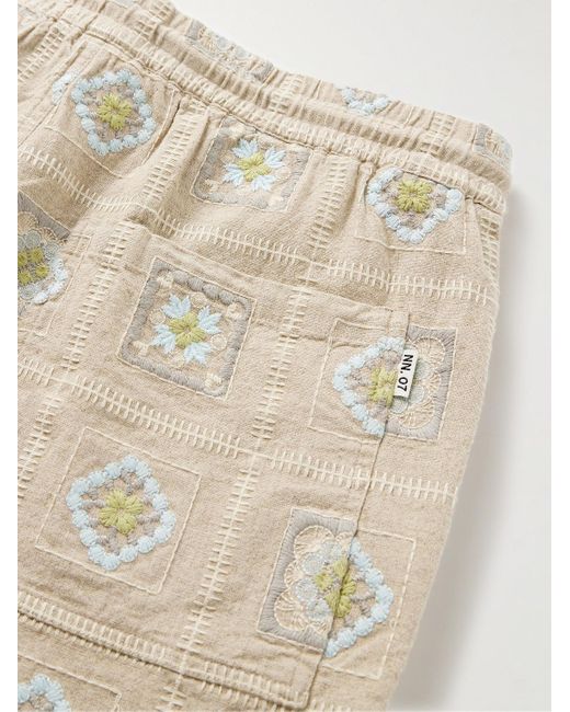 NN07 Natural Gregor 5398 Straight-leg Embroidered Linen-blend Drawstring Shorts for men