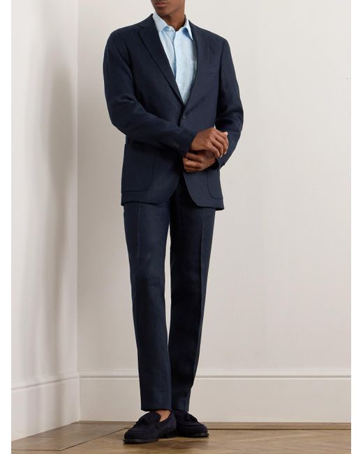 Mr P. Blue Unstructured Linen Suit Jacket for men