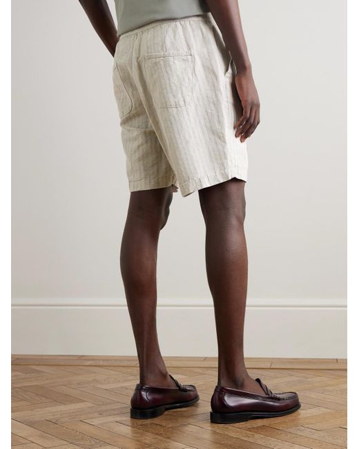 Oliver Spencer White Osborne Straight-Leg Striped Linen And Cotton-Blend Shorts for men