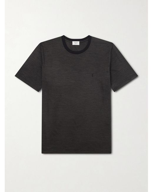 Saint Laurent Black Logo-embroidered Striped Cotton-jersey T-shirt for men