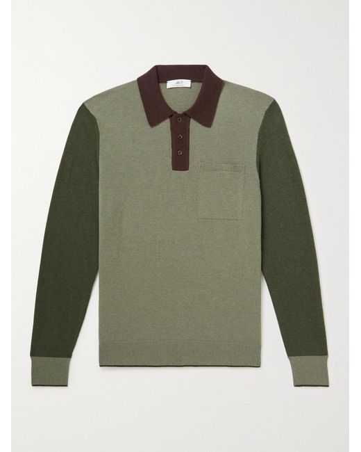 Mr P. Green Colour-Block Merino Wool Polo Shirt for men