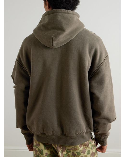Kapital Green Reversible Distressed Printed Cotton-Jersey Hoodie for men