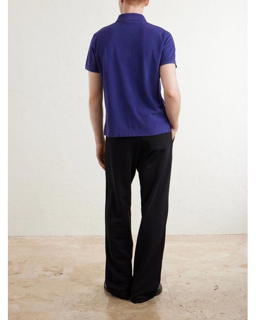 Acne Blue Logo-Embroidered Cotton-Piqué Polo Shirt for men