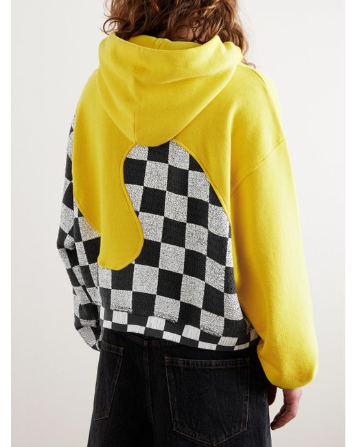 ERL Yellow Panelled Checkerboard Cotton-jersey Hoodie for men