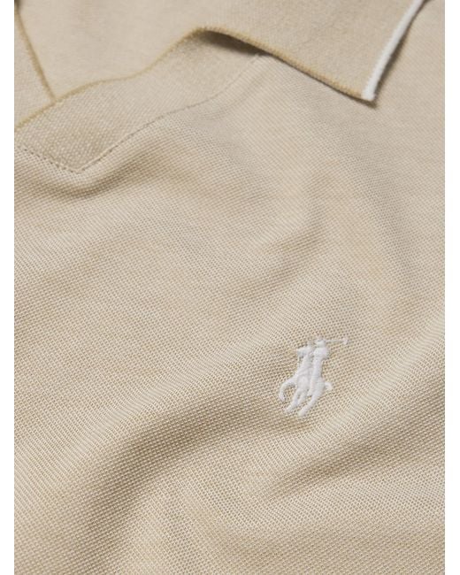 Polo Ralph Lauren Natural Open-Collar Logo-Embroidered Cotton-Blend Piqué Polo Shirt for men