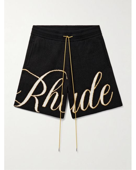 Shorts a gamba dritta in misto cotone e cashmere con logo jacquard e coulisse di Rhude in Black da Uomo