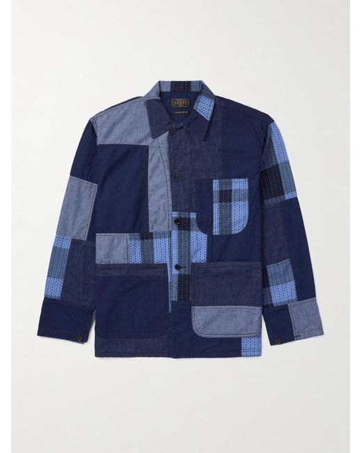 Beams Plus Blue Patchwork Denim Jacket for men