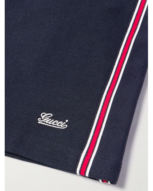 Gucci Blue Straight-leg Striped Logo-embroidered Cotton Drawstring Shorts for men