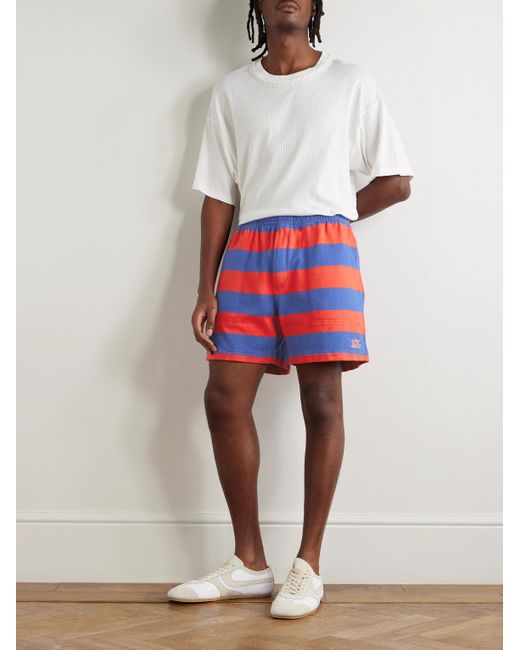 Bode Clubhouse Wide-Leg Logo-Embroidered Striped Cotton-Jersey Shorts for men