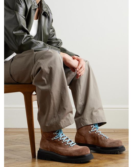 Bottega Veneta Brown Lug Leather-Trimmed Suede Hiking Boots for men