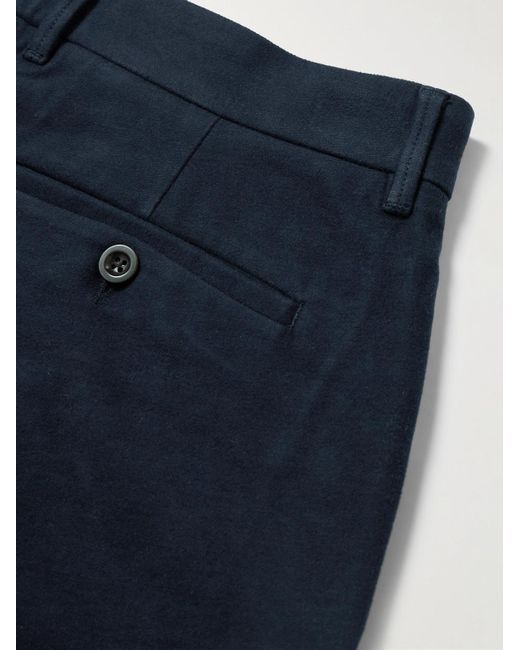 Mr P. Blue Daniel Tapered Pleated Organic Cotton-blend Moleskin Trousers for men