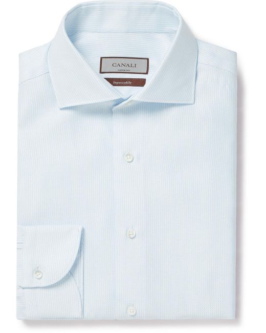 Canali Blue Cotton And Linen-blend Jacquard Shirt for men