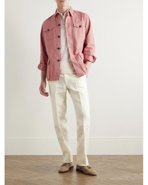 Sid Mashburn Hemdjacke aus Baumwoll-Canvas in Pigmentfärbung in Pink für Herren