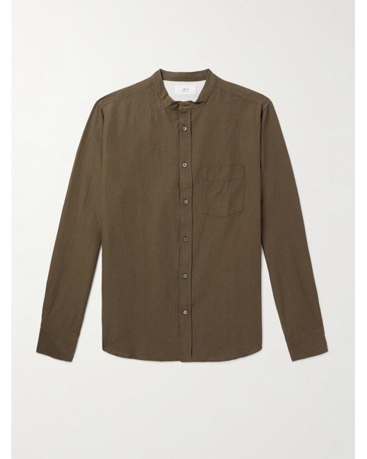 Mr P. Green Grandad-collar Organic Cotton And Linen-blend Seersucker Shirt for men