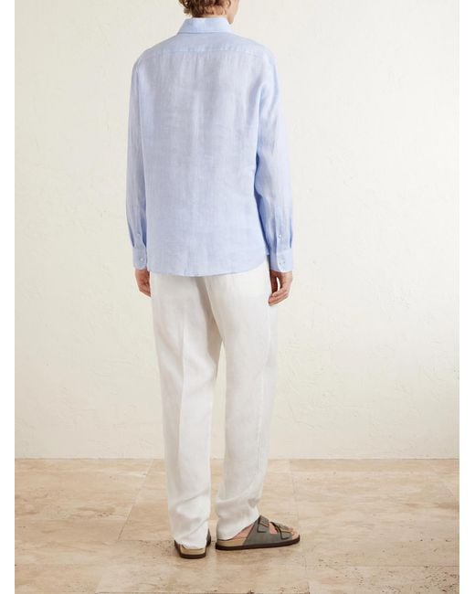 Brunello Cucinelli Blue Cutaway-collar Linen Shirt for men