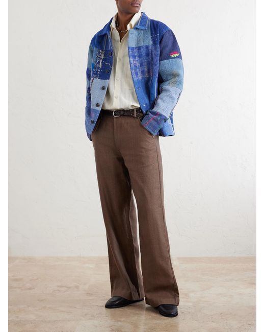 Kartik Research Blue Kantha Patchwork Embroidered Cotton Jacket for men