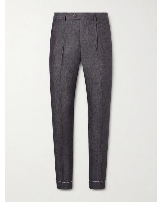 Brunello Cucinelli Gray Slim-fit Pleated Linen Suit Trousers for men