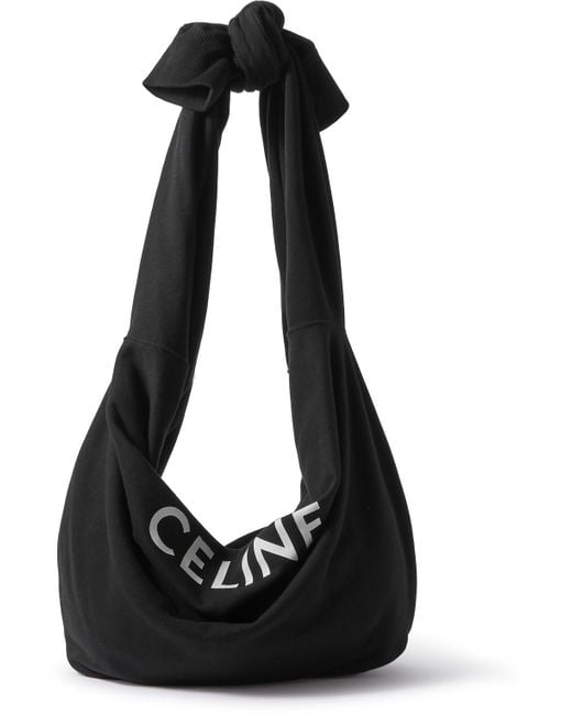 CELINE HOMME Black Molleton Medium Knotted Logo-print Jersey Messenger Bag for men