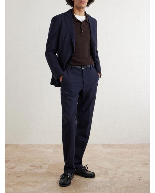 Eleventy Blue Slim-fit Tapered Stretch-wool Flannel Trousers for men