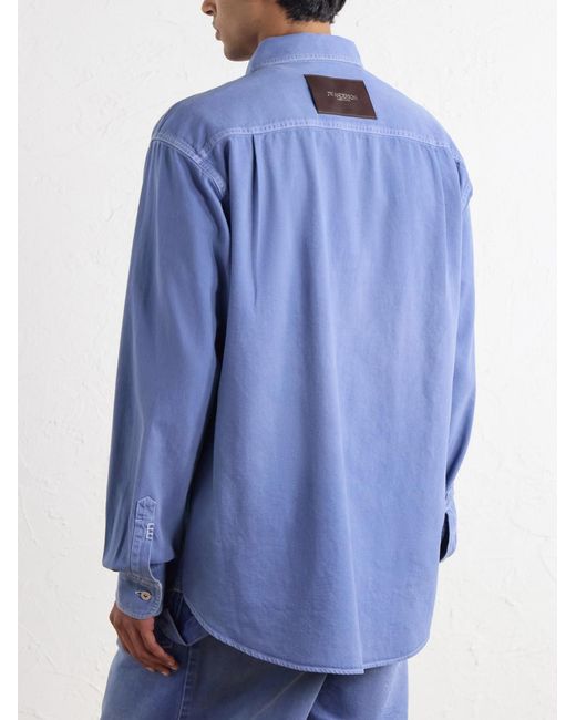 J.W. Anderson Blue Logo-Embroidered Cotton-Twill Shirt for men
