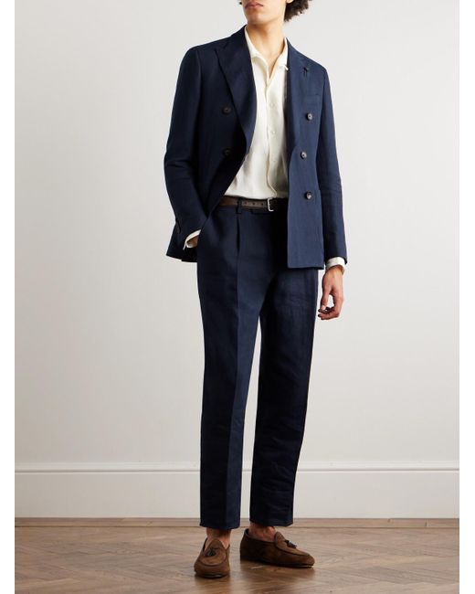 Lardini Blue Straight-leg Pleated Linen Suit Trousers for men