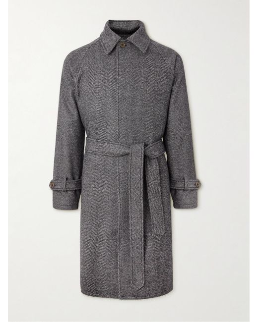 STÒFFA Gray Belted Herringbone Wool Coat for men