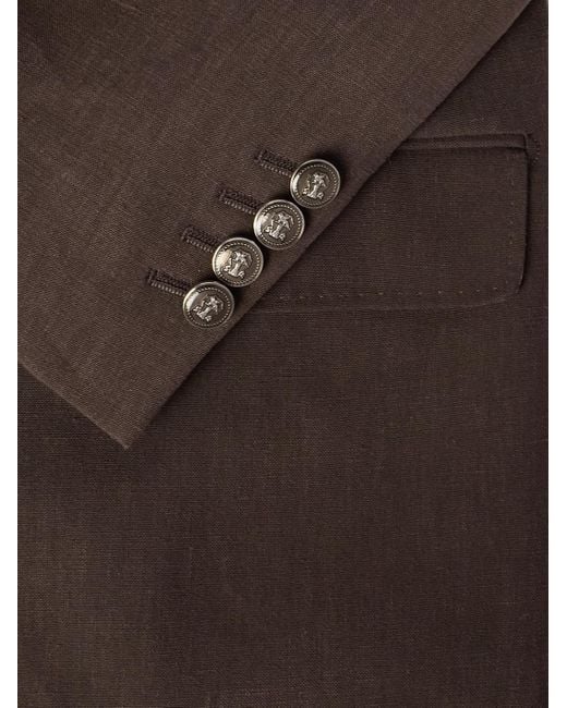 Brunello Cucinelli Brown Double-breasted Linen Suit Jacket for men