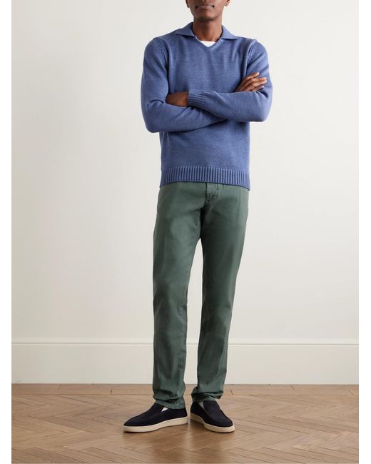 Slowear Green Slim-Fit Panama Stretch-Cotton Canvas Trousers for men
