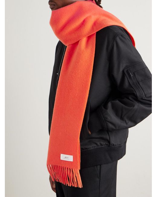 Logo-Appliquéd Fringed Cashmere Scarf di Mr P. in Red da Uomo