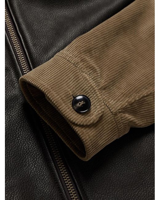 Kingsman Black Argylle Corduroy And Full-grain Leather Jacket for men