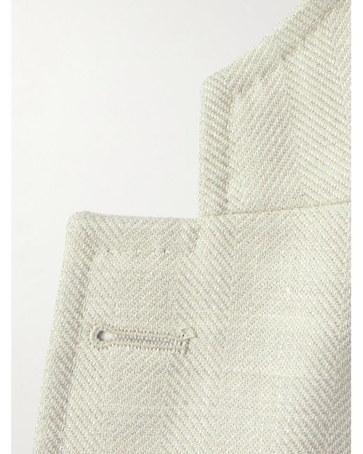 Rubinacci Natural Herringbone Wool, Silk And Linen-Blend Suit Jacket for men