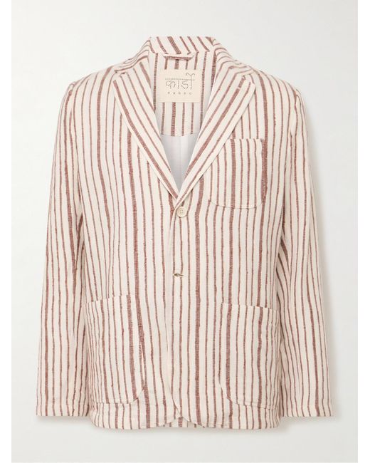 Kardo Natural Hugh Embroidered Striped Cotton Suit Jacket for men