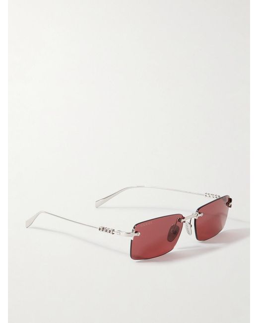Gucci Pink Rimless Rectangular-Frame-Tone Sunglasses for men