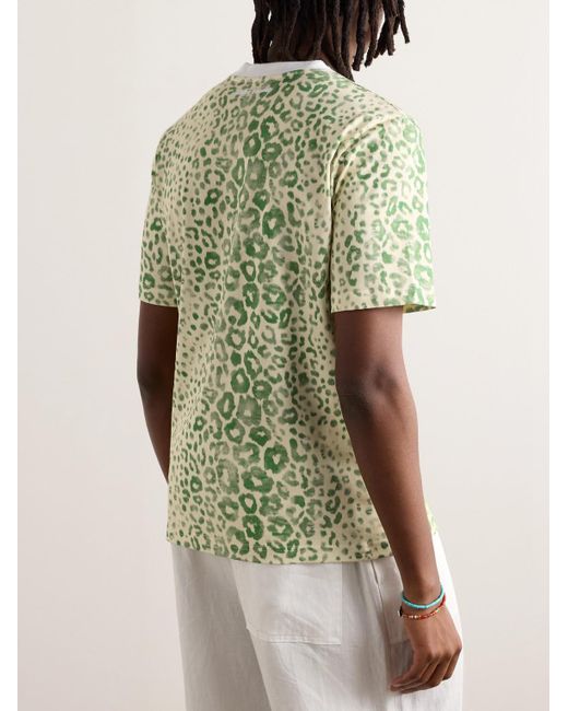T-shirt in jersey di cotone biologico con stampa leopardata e logo ricamato Original di Wales Bonner in Green da Uomo