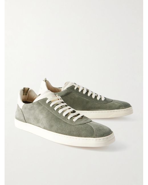 Officine Creative Green Karma Leather-trimmed Suede Sneakers for men