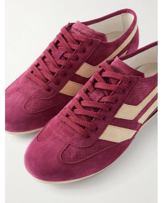 Tom Ford Purple Brook Perforated Suede Sneakers for men