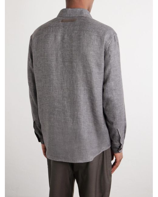 Zegna Gray Cashmere, Linen And Silk-Blend Overshirt for men