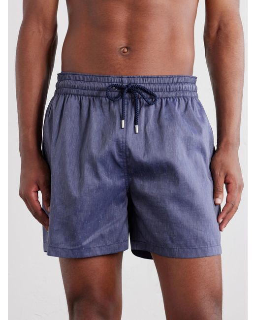 Frescobol Carioca Blue Rio Straight-Leg Linen Blend Swim Short for men