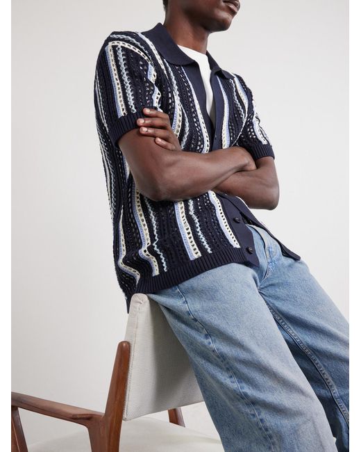 Frescobol Carioca Blue Pinto Crocheted Cotton Shirt for men