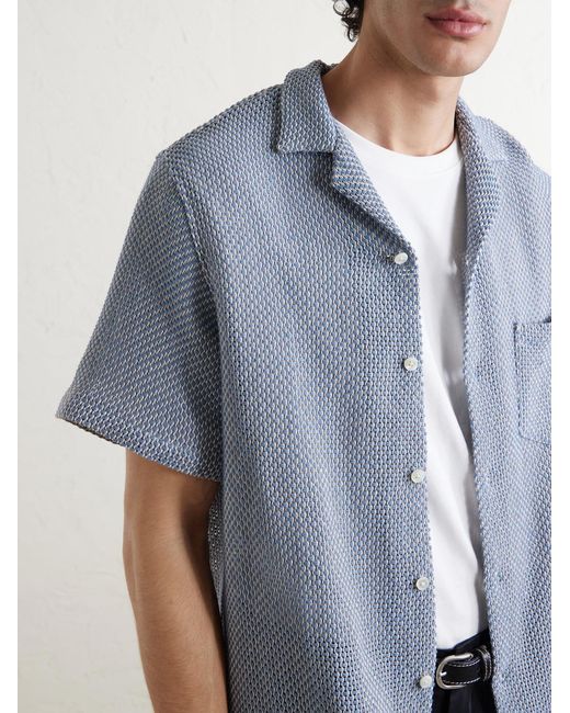 Portuguese Flannel Blue Agora Camp-Collar Cotton-Blend Shirt for men