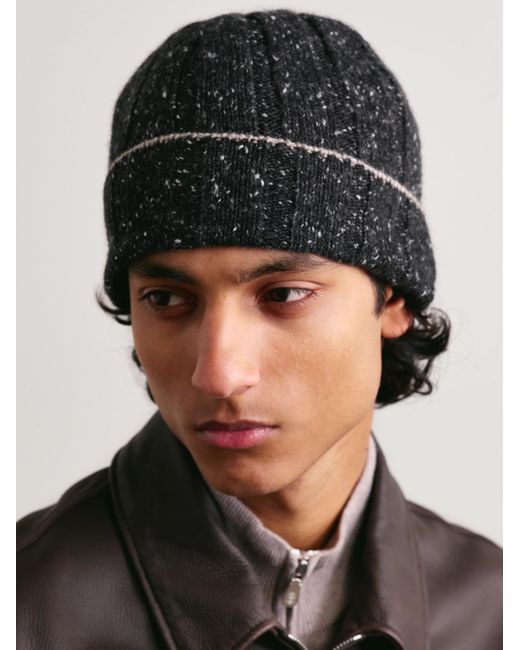 Brunello Cucinelli Beanie aus Kaschmir in Rippstrick in Black für Herren