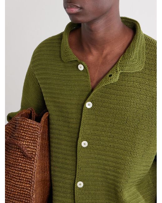 Bode Green Marsh Striped Crocheted Cotton Shirt for men