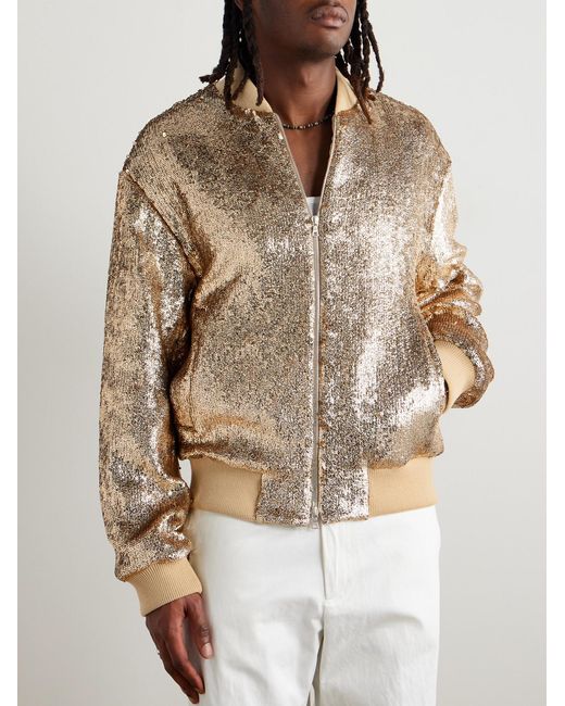 Dries Van Noten Natural Sequinned Crepe Bomber Jacket for men