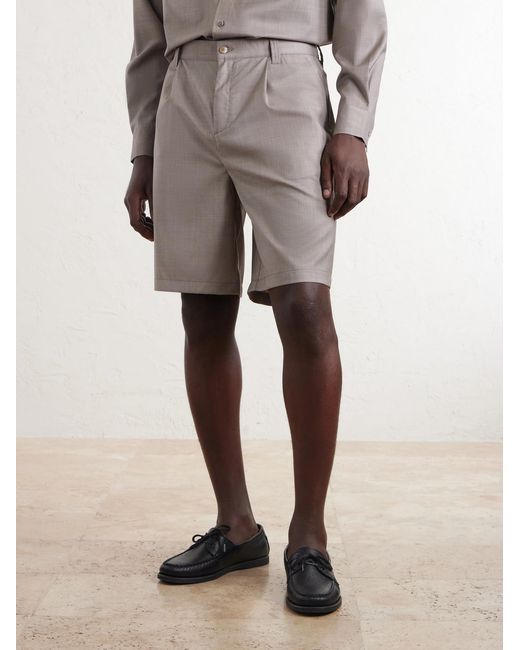 Frescobol Carioca Gray Serano Pleated Wool Shorts for men
