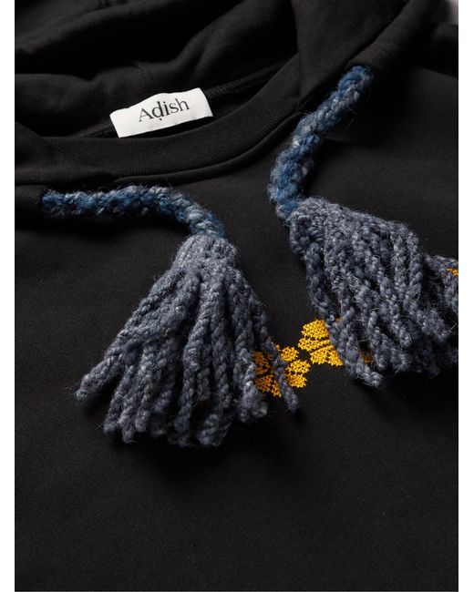 Adish Blue Tasselled Embroidered Cotton-Jersey Hoodie for men