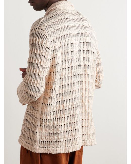 Séfr Natural Yasu Cutaway-collar Crocheted Cotton Shirt for men